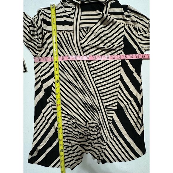 Lapis Black Tan Long Sleeve Striped Draped Front Open Cardigan Hoodie Stretch S - Picture 5 of 6